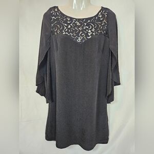 Milly Black Silk Lace Yoke Mini Dress Size 4 Made in USA Flutter Sleeve Zip Back